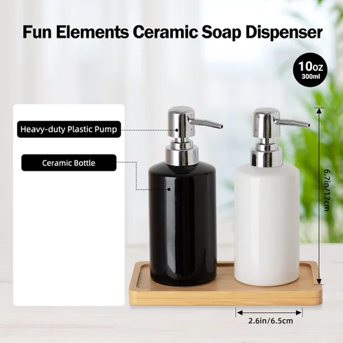 Miniatura 2 de Dispensador de jabón FE, dispensador de jabón líquido de cerámica de 300 ml/10 oz, dispensador de jabón recargable para cocina, baño y lavadero