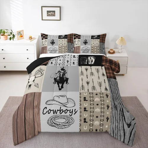 Miniatura 39 de Juego de edredón de vaquero, tamaño King, juego de ropa de cama de herradura con estrellas del oeste de Texas para adultos, hombres y niños, ropa
