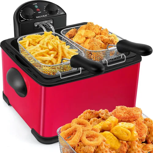 Miniatura 8 de Secura freidora eléctrica profunda con 3 cestas de acero inoxidable de 1700 vatios con temporizador, filtro de olor extra gratuito, 4.2 l/17 tazas