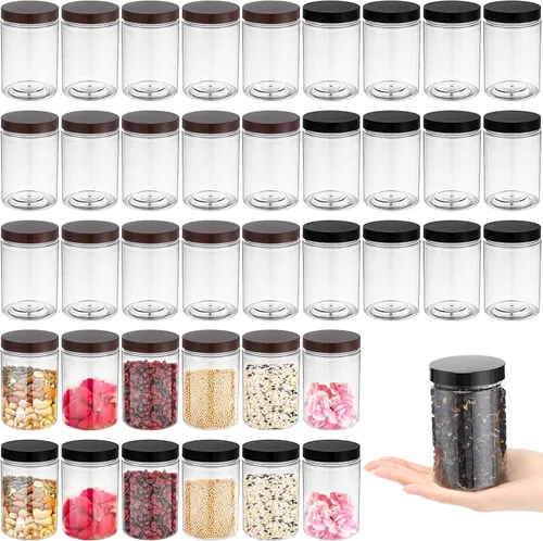 Miniatura 7 de Mifoci 50 tarros de plástico transparente de 5.4 onzas, tarros de boca ancha para almacenamiento de alimentos para cocina, alimentos secos