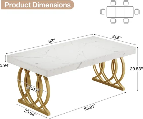 Miniatura 2 de Tribesigns Mesa de comedor de 63 pulgadas para 4-6, mesa de cocina moderna con mesa de mármol sintético y patas geométricas, muebles de comedor