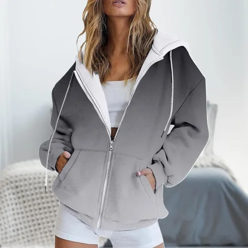 Miniatura 3 de ADJHDFH Sudadera casual de manga larga con cremallera para mujer, cuello redondo, sudadera con capucha Y2K