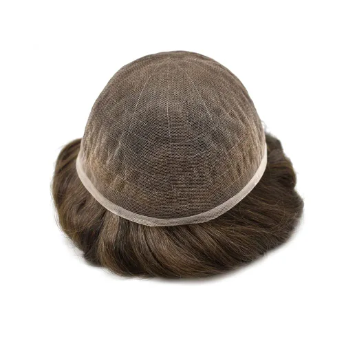 Miniatura 5 de Toupee - Sistema de reemplazo de piezas de cabello humano real, encaje suizo suave frontal para hombre, nudo blanqueado, línea capilar natural
