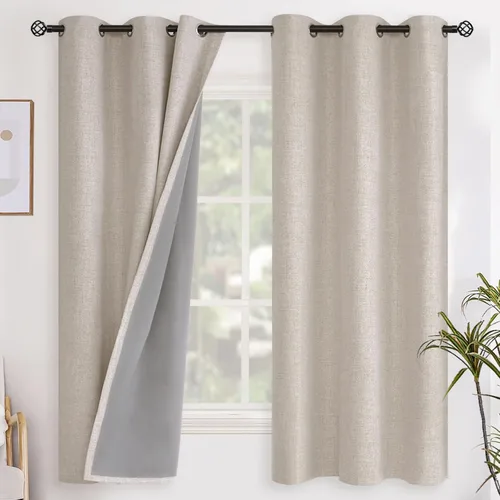 Miniatura 27 de YoungsTex - Cortinas opacas de lino para dormitorio, oscurecimiento de la habitación, cortinas con textura de lino, paneles con aislamiento térmico