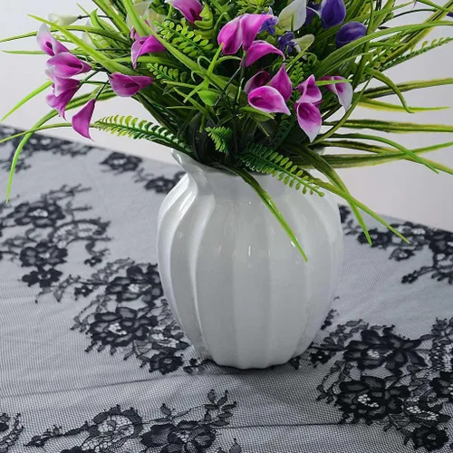 Miniatura 2 de Mantel de encaje rectangular de 60 x 120 pulgadas, mantel clásico de encaje vintage con superposición de encaje negro para suministros de fiesta