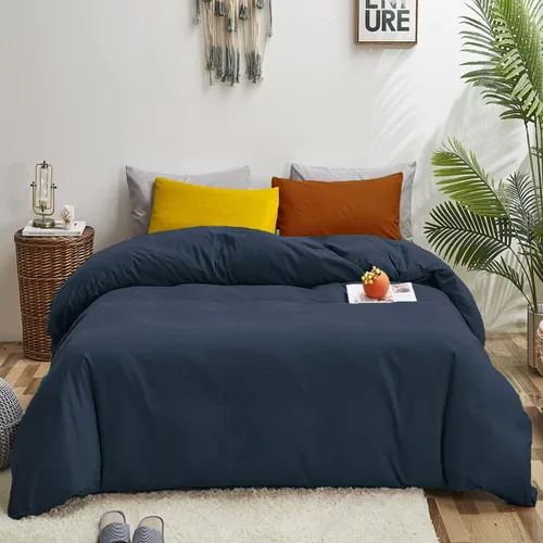 Luxlovery Juego de edredón azul marino, tamaño King, de algodón, suave, transpirable, acogedor, con 1 funda de almohada color amarillo y 1 funda de