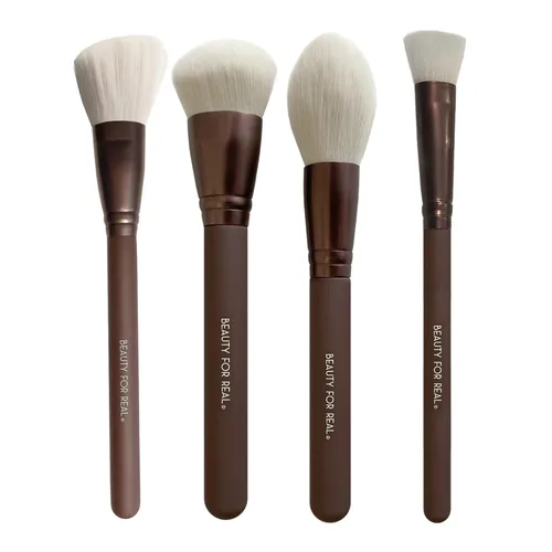 Beauty For Real Essential Pro - Juego de brochas para cutis – Incluye 4 pinceles: colorete, contorno, tez, polvo y corrector – vegano y libre de