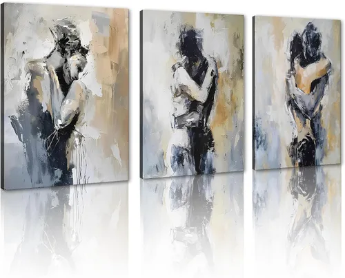 Miniatura 103 de Novatique 3 piezas de arte de pared sexy en blanco y negro para parejas desnudas, decoración de pared abstracta de amor para mujeres y hombres, arte