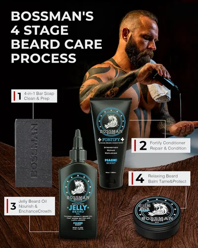Miniatura 7 de Bossman Aceite de gelatina para barba para hombres (4 onzas, aroma mágico): suaviza, hidrata y acondiciona con ingredientes naturales