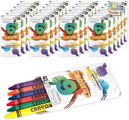 ArtCreativity Paquetes de crayones a granel, 25 juegos de 6 paquetes, total 150 crayones a granel, paquetes individuales no tóxicos para niños y