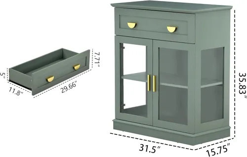 Miniatura 2 de FOREST GRAVITY Armario de buffet pequeño de 31.5 pulgadas con puertas de cristal, pequeño gabinete de barra de café con almacenamiento, aparador