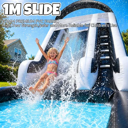 Miniatura 4 de Tobogán acuático inflable para adultos, tobogán acuático 100% de PVC de 21 pies con piscina grande, tobogán ancho con piscina poco profunda