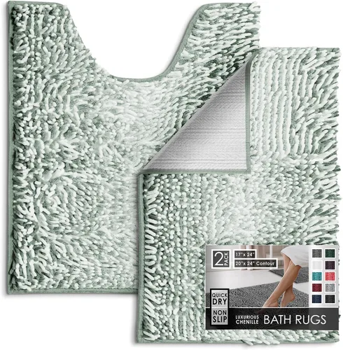 Miniatura 12 de Hearth & Harbor Alfombras de baño, tapete de baño de chenilla - Alfombras de baño lavables a máquina para baño con respaldo antideslizante de goma