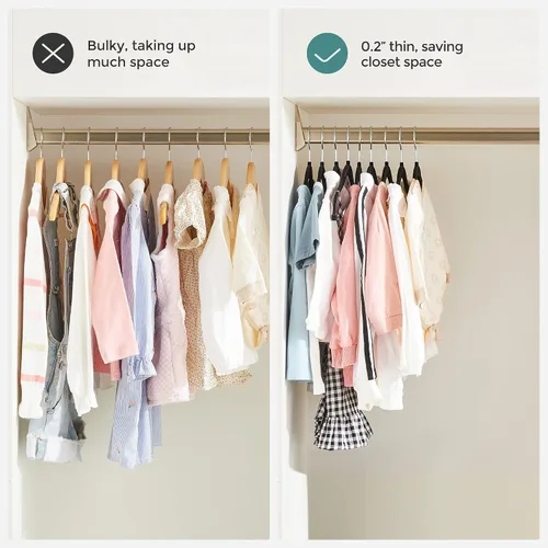 Miniatura 7 de SONGMICS Paquete de 30 perchas para pantalones de bebé con clips, perchas para niños con 6 separadores de ropa, perchas antideslizantes para ropa