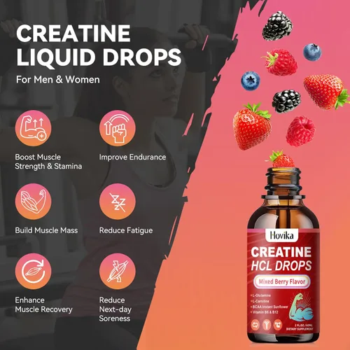 Miniatura 3 de Gotas líquidas de creatina HCL para hombres y mujeres, clorhidrato de creatina con L-carnitina, L-glutamina, BCAA, vitamina B12 y B6