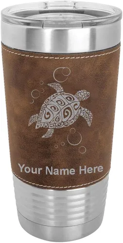 Miniatura 13 de LaserGram Vaso aislado al vacío de 20 onzas, tortuga marina hawaiana, grabado personalizado incluido (piel sintética, estilo béisbol)