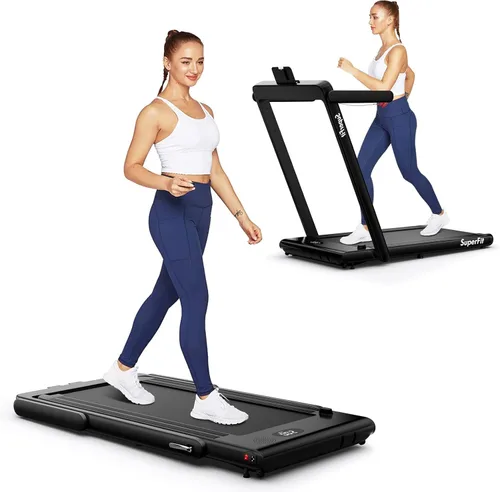 Miniatura 11 de GYMAX Almohadilla para caminar, 2 en 1, instalación gratuita debajo del escritorio, con monitor LED, aplicación inteligente/control remoto y altavoz