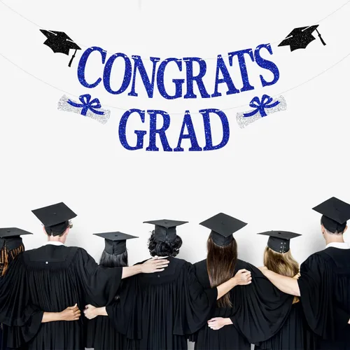 Miniatura 3 de Banner de felicitaciones graduadas, decoraciones de graduación de la clase de 2024, pancarta de felicitaciones graduadas, decoraciones azules