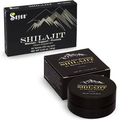 Sayan Shilajit - Tabletas minerales de resina negra orgánica pura y paquete de resina altamente potente, suplemento de ácido fúlvico orgánico y