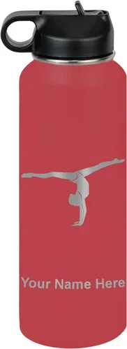 Miniatura 12 de LaserGram Botella de agua personalizada, gimnasta niña, acero inoxidable de doble pared aislada al vacío con popote superior, regalo grabado Azul