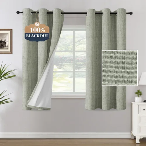Miniatura 24 de H.VERSAILTEX Cortinas opacas de lino chenilla para dormitorio, térmicamente aisladas, cortinas texturizadas con aspecto de lino con revestimiento