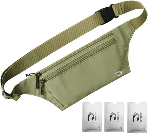Miniatura 68 de Bolsa de cintura ultrafino con ranuras c/visualización para tarjeta de crédito, para deportes, aire libre, correr, caminar, viajes.