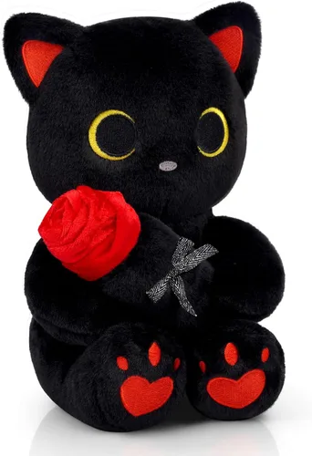 Miniatura 8 de Peluche de gato negro con manzana roja, regalo de agradecimiento para profesores, agradecimiento por ayudarme a crecer, bonito peluche de gato de 8
