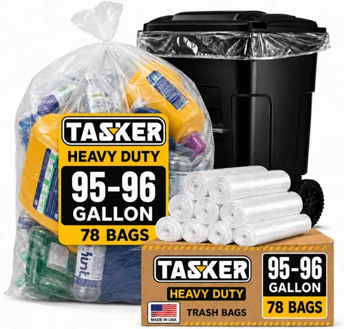 Bolsas de basura transparentes de 95 a 100 galones resistentes | MegaPack 78 bolsas | Bolsas de basura extragrandes de 95 a 96 galones, bolsas de