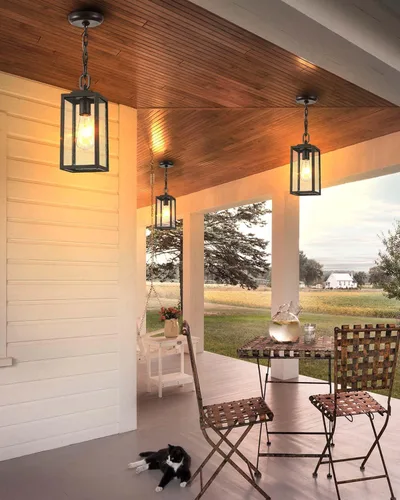 Miniatura 7 de VIANIS Luces colgantes al aire libre, lámparas colgantes exteriores para porche delantero, moderna iluminación exterior negra para patio con vidrio