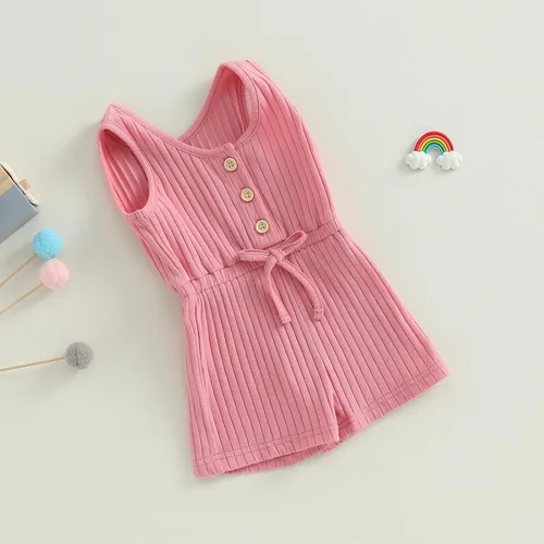 Miniatura 4 de Traje de verano para niña pequeña, de manga corta, acanalado, overol liso, pantalones cortos, ropa para recién nacidos