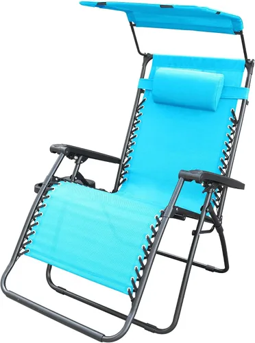 Miniatura 15 de Jeco Silla de gravedad cero de gran tamaño con sombrilla y bandeja de bebidas, malla marrón