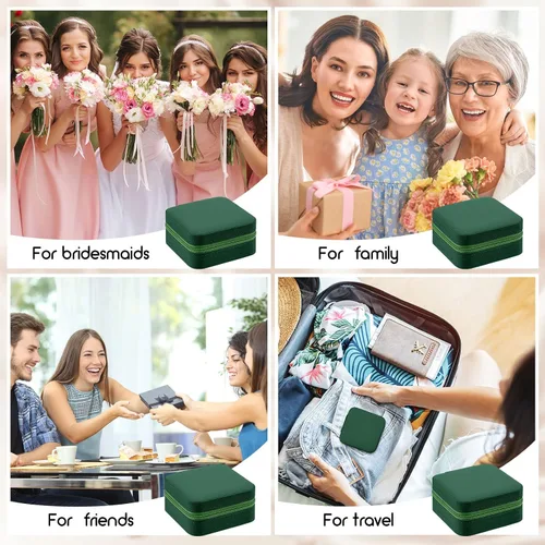 Miniatura 6 de Taiyin Caja de joyería de viaje Organizador de viaje Pequeño joyero Caja de regalo de dama de honor Mini caja organizadora de almacenamiento (verde)