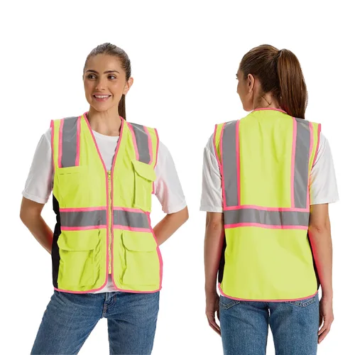 Miniatura 9 de Chaleco de Seguridad de Alta Visibilidad para Mujeres, Chaleco de Construcción de Trabajo con Cintura de Cordón con Bolsillos y Cremallera, Chaleco