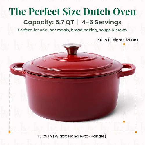 Miniatura 2 de Larder & Vine Olla holandesa de hierro fundido esmaltado con tapa, para hornear pan, compatible con todas las estufas y apta para horno hasta 500 °