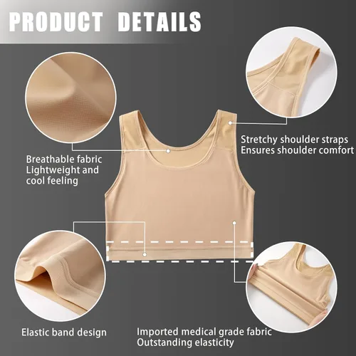 Miniatura 5 de XUJI Carpeta transpirable de medio pecho para carpeta de jersey FTM transgénero, Desnudo