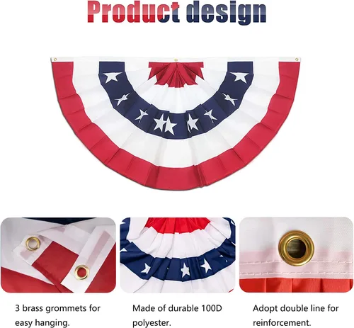 Miniatura 2 de Paquete de 6 banderas plisadas de Estados Unidos, bandera estadounidense de 1.5 x 3 pies, bandera patriótica de Estados Unidos con cabecera de lona