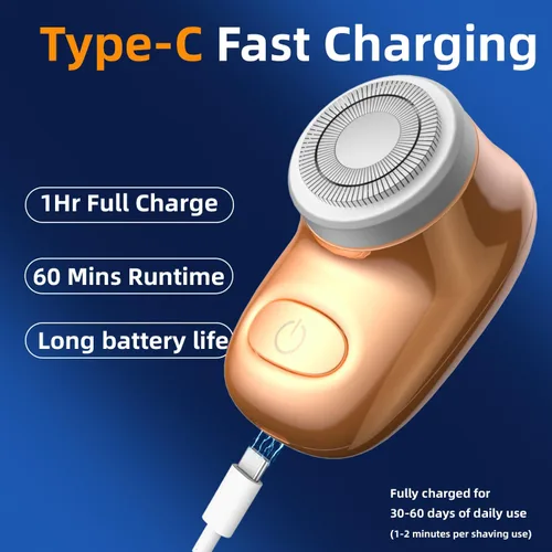 Miniatura 6 de Mini afeitadora eléctrica, afeitadora eléctrica de tamaño de bolsillo para hombres y mujeres, recargable, fácil de usar con un botón, portátil