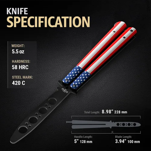 Miniatura 3 de Cuchillo de mariposa – Balisong Trainer – Entrenador de mariposa de práctica estadounidense con pestillo de resorte seguro – Cuchillos Balisong NO