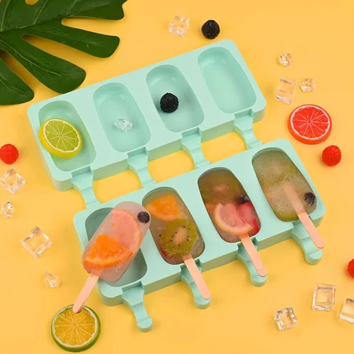 Miniatura 4 de WMKGG Juego de moldes de silicona para paletas, 2 piezas moldes para helado con 50 palitos de madera para cake pop, paletas heladas, cakesicles Verde