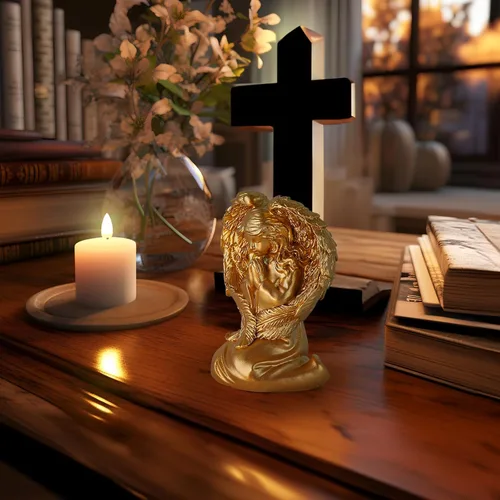 Miniatura 5 de INLOMEM Figura de ángel rezando, figura esculpida pintada a mano, estatua de alas de ángel para decoración del hogar o jardín, regalos de primera