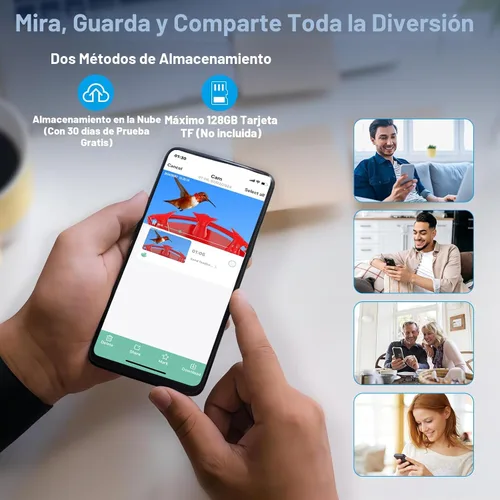 Miniatura 6 de Comedero de colibrí con cámara, comedero inteligente inalámbrico para pájaros para ver video al aire libre, cámara AI con videos de captura