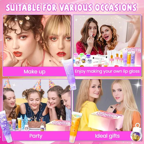 Miniatura 6 de WhizToys Kit de fabricación de brillo de labios de 74 piezas, haz tus propios brillos de labios hidratantes, esmalte hecho a mano con purpurina