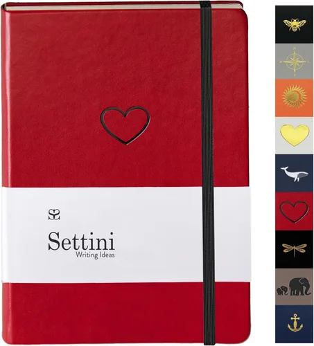 Miniatura 15 de SETTINI - Cuaderno de tapa dura, piel sintética, cierre elástico, marcador de libros, bolsillo interior Plano, con renglones, rayado. Cuaderno