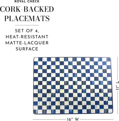 Miniatura 4 de MACKENZIE-CHILDS Royal Check - Juego de manteles individuales con juego de posavasos, 4 de cada uno, acabado duro