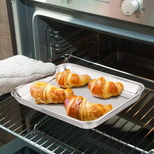 Miniatura 3 de TeamFar Juego de 4 Bandejas para Horno Tostador, Compactas de Acero Inoxidable de 10.5 x 8 x 1 Pulgadas, Bandeja Profesional para Hornear y Asar