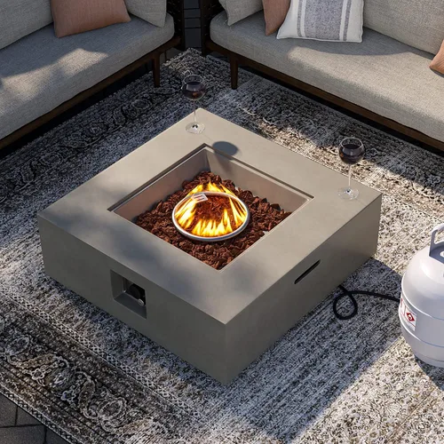 Miniatura 2 de SUNBURY Mesa de fuego de propano para exteriores de 35 pulgadas, mesa de fuego gris para patio de 50,000 BTU, mesa de fuego cuadrada de gas