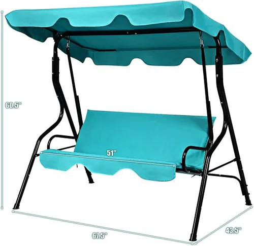 Miniatura 6 de Silla de columpio con toldo de 3 plazas, asiento acolchado impermeable para exteriores con toldo ajustable y extraíble, marco de acero, tela