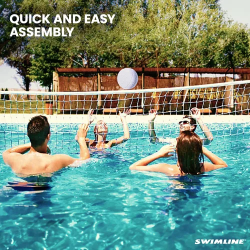Miniatura 4 de SWIMLINE Juego original de red de voleibol de piscina con pelota ajustable de hasta 34 pies de ancho para niños y adultos 2 bases estables