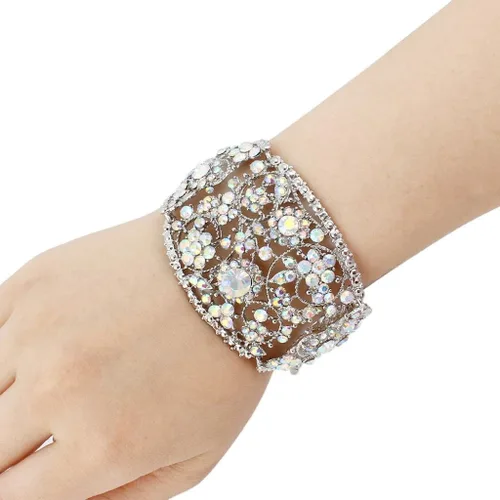 Miniatura 2 de EVER FAITH Art Deco Wave Bracelet for Women Girl Iridescent Clear AB Austrian Crystal Silver-Tone