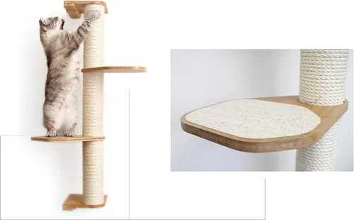Miniatura 2 de Catastrophic Creations - Rascador de pared para gatos de 3 niveles con estantes para gatos, poste rascador de bambú y sisal para gatos, postes Bambú